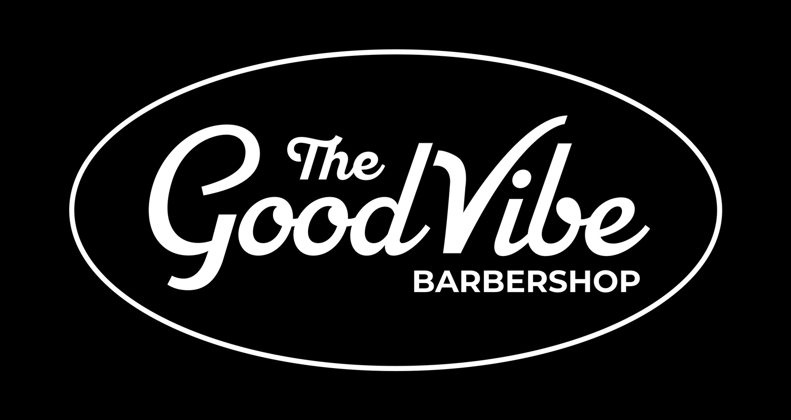Good Vibe Barbershop new white oval wordmark logo