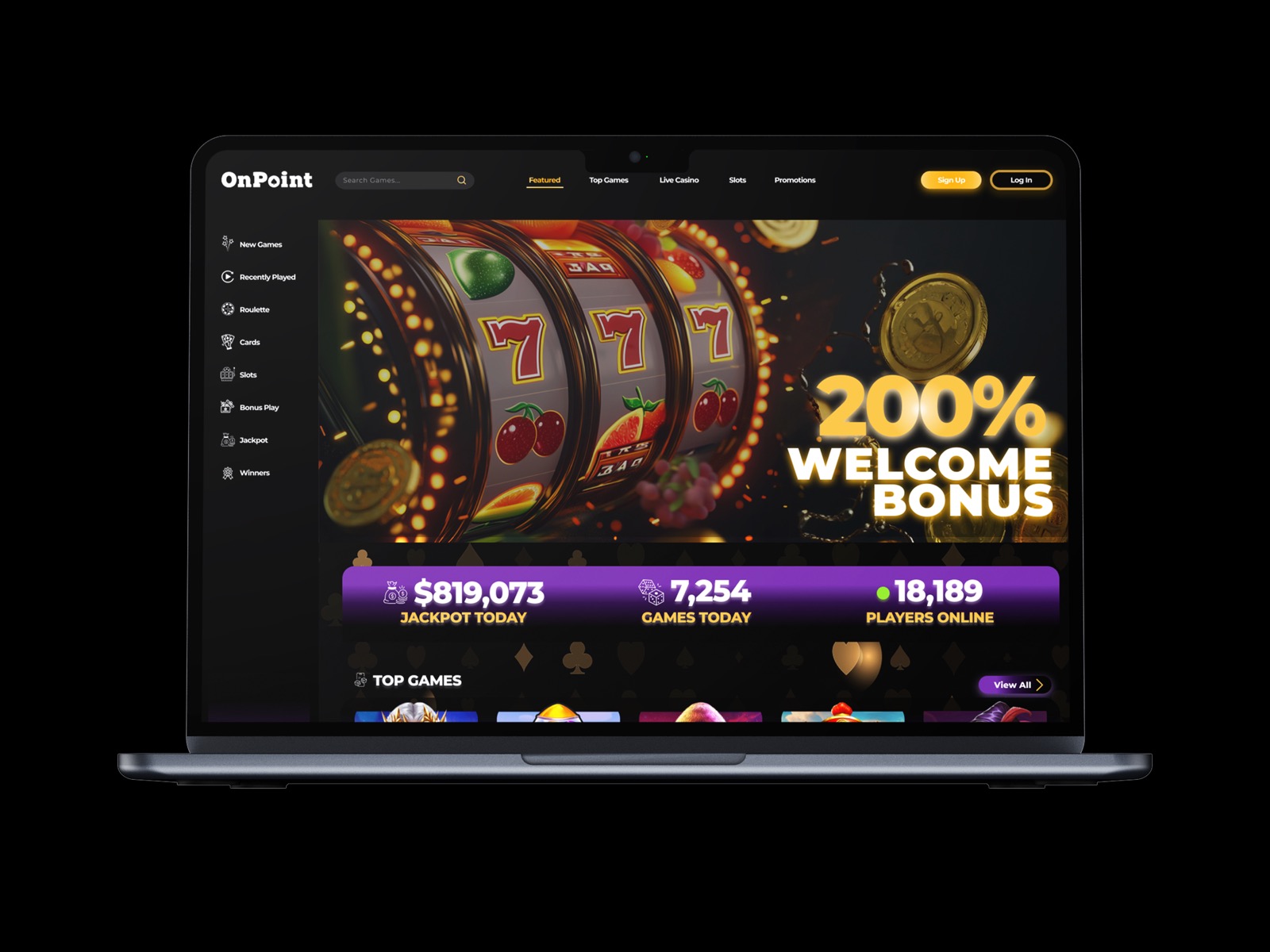 OnPoint Casino redesigned homepage on desktop