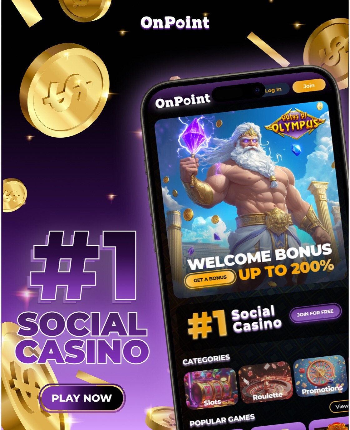 OnPoint Casino marketing ad — Welcome Bonus